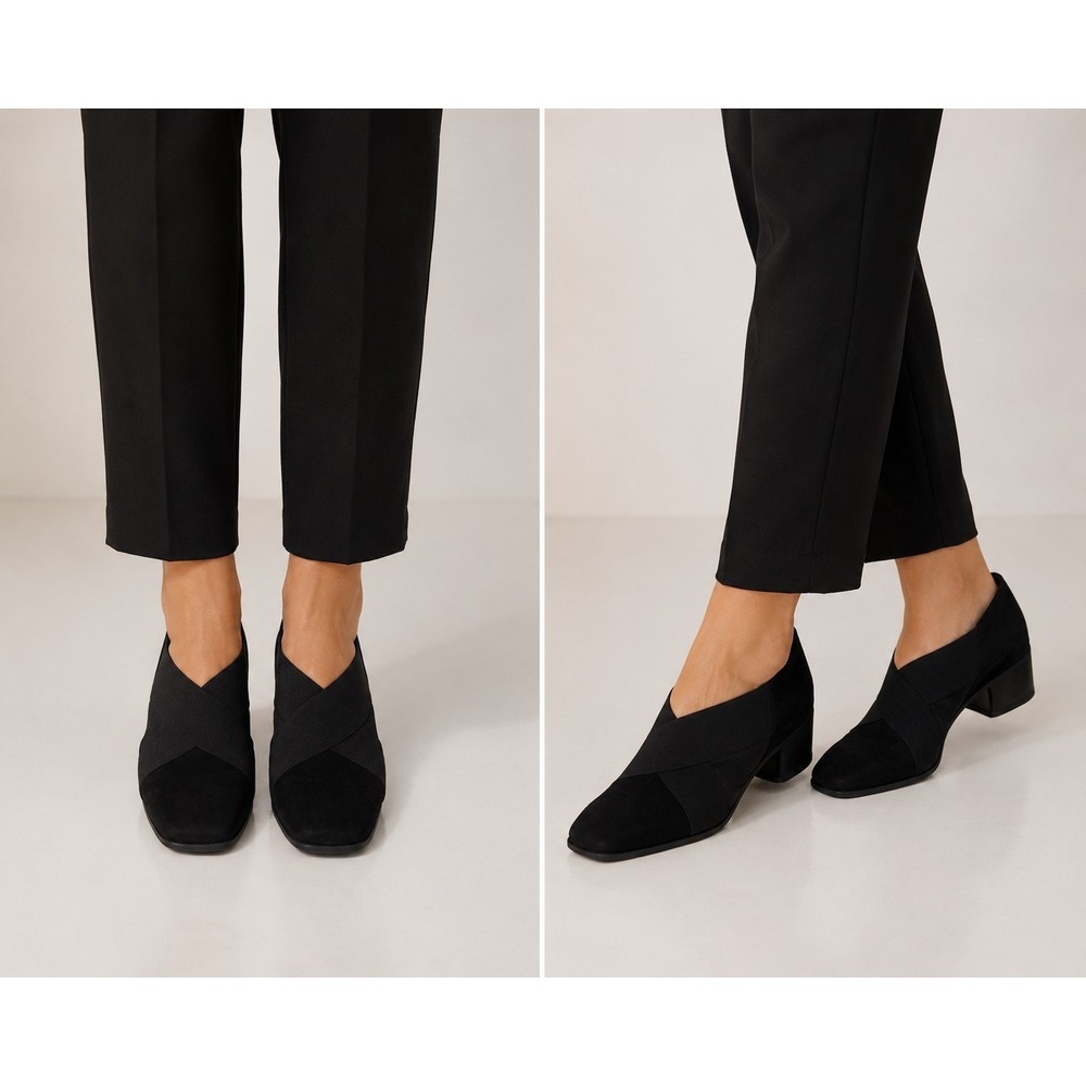 Prevata‎ Made in Italy Black Suede Stretch Slip-On Heels Women's Size 6.5B